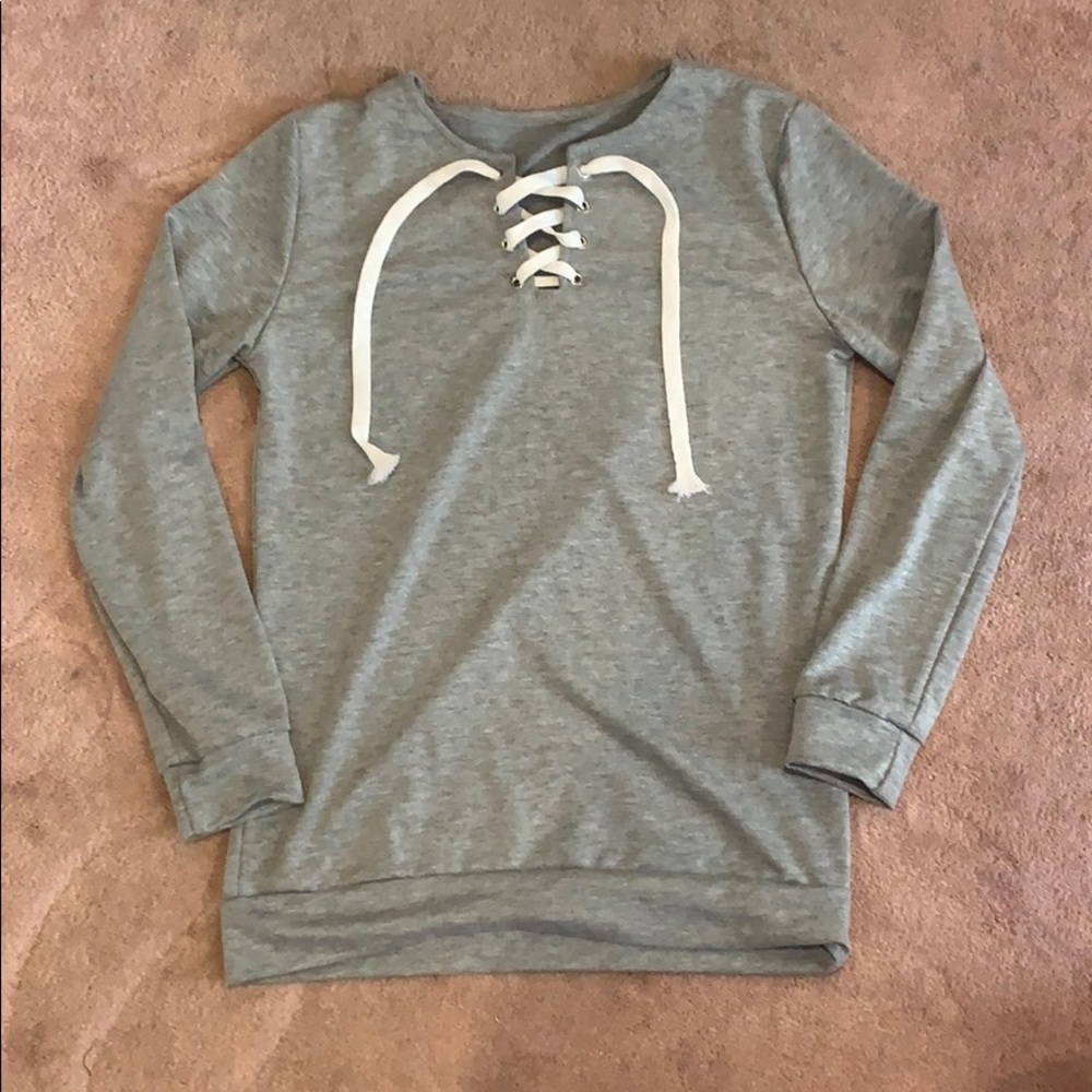 Grey Tie-Up Long-sleeve Shirt